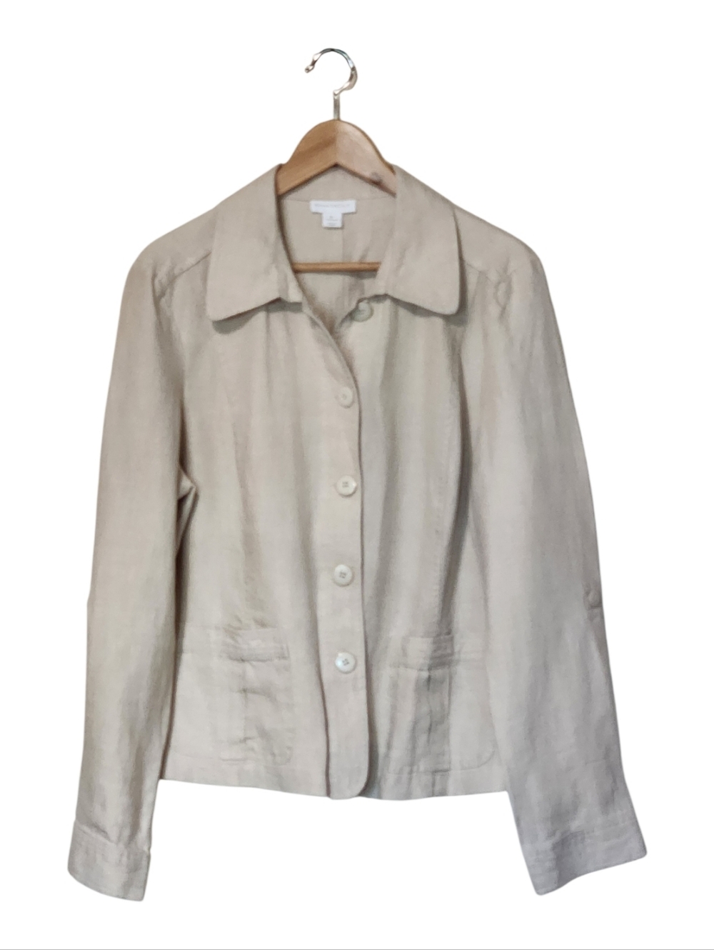 Charter Club Luxury 100% Linen Beige Jacket Roll Tab Sleeves XL